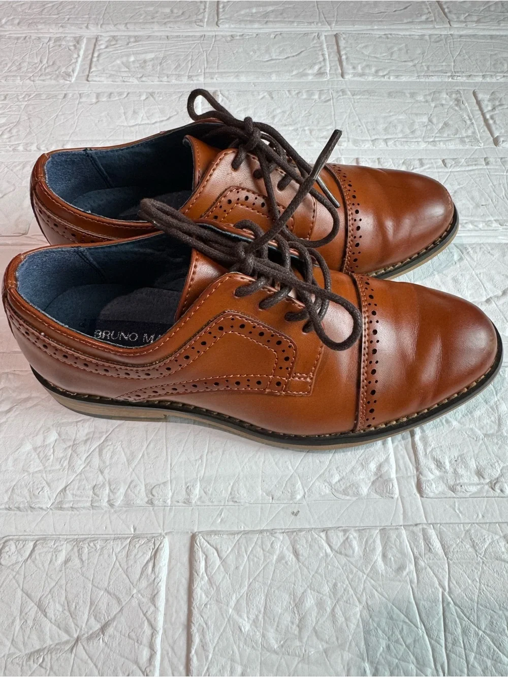 Bruno Marc Boys' Brown Dress with Brogue Detailing Size 13